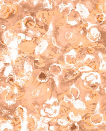 Watercolor abstract hand drawn seamless texture with dots and particles of nude colors. Trendy color of peach fuzz rapport endless illustration.の写真素材