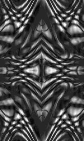 Grid ornamental abstract seamless texture with optical illusion, wavy lines and moire effect. Meditative gray monochrome background saver of stripes and rounded shapes in black and white.の写真素材