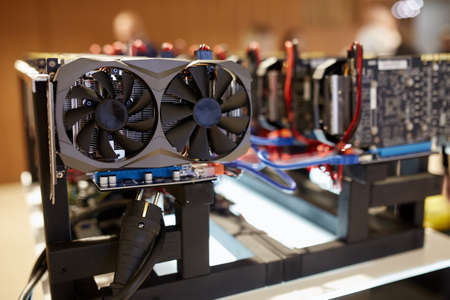Cryptocurrency mining equipment - lots of gpu cards on mainboard