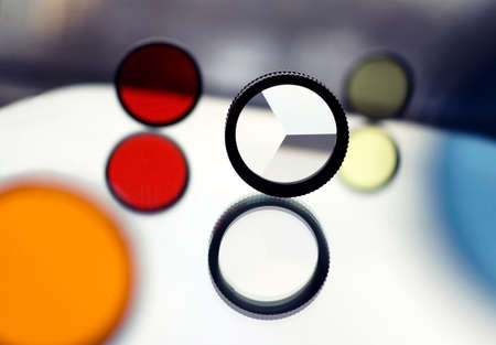 Glass colored circles abstract composition with reflectionの写真素材