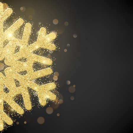 Sparkling glitter covered gold snowflake. Invitation happy New Year and Christmas card template. EPS 10 vector fileのイラスト素材