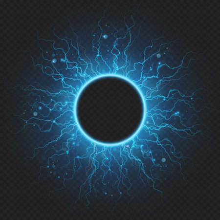 Charged with energy elementary particle electric frame lightning atmospheric phenomenon. EPS 10 vector fileのイラスト素材