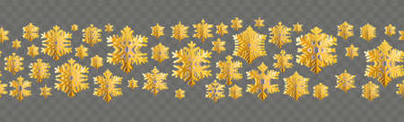Christmas and New Year seamless border with gold foil snowflakes. EPS 10 vector fileのイラスト素材