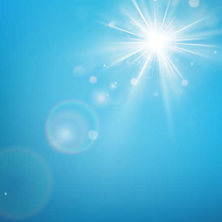 Clear blue sky with sun shine. Lens flare effect. EPS 10 vector fileのイラスト素材