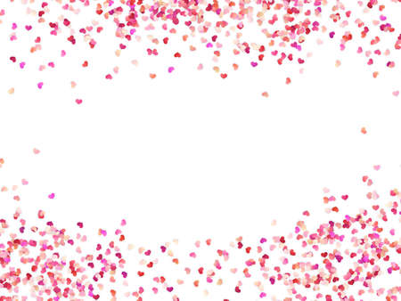 Multicolor paper hearts. Effect confetti easy to use. Valentines petals top view. Isolated on white background. EPS 10 vector fileのイラスト素材
