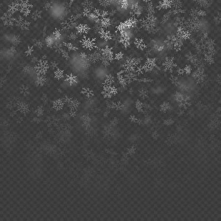 Realistic falling Christmas decoration snowflakes effect isolated on transparent background. Falling snow pattern. Magic white snowfall. EPS 10 vector fileのイラスト素材