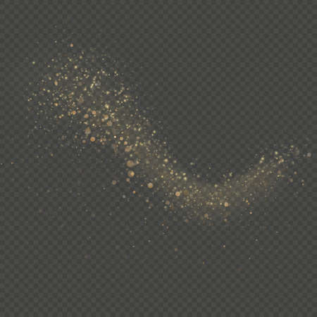 Effect of golden glitter trail star. Sparkling confetti or shimmer shine wave trace. Overlay object for New Year or Christmas template.のイラスト素材