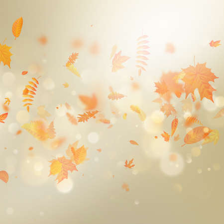 Gold autumn bokeh background with maple autumn leaves. EPS 10 vector fileのイラスト素材