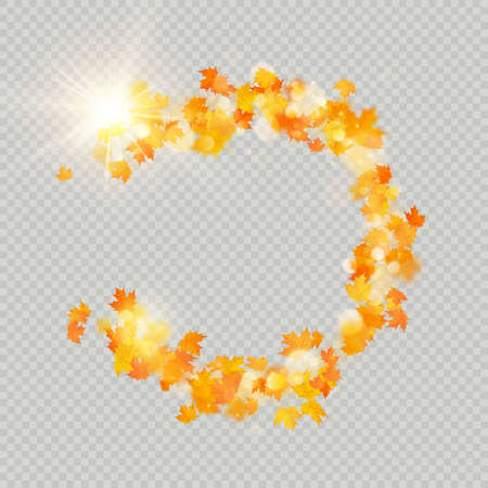 Fall maple leaves frame with delicate sun for decoration. Autumn leaves border template. Design element. EPS 10 vector fileのイラスト素材