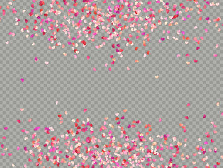Multicolor paper hearts. Effect confetti easy to use. Valentines petals top view. Isolated on transparent background. EPS 10 vector fileのイラスト素材
