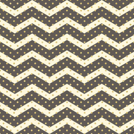 Seamless glittering gold polka dot with chevron zigzag pattern. Geometric stripe with golden circles. Just drop to swatches and enjoy EPS 10 vector fileのイラスト素材