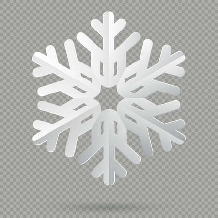 White realistic folded paper Christmas snowflake with shadow isolated on transparent background. EPS 10 vector fileのイラスト素材