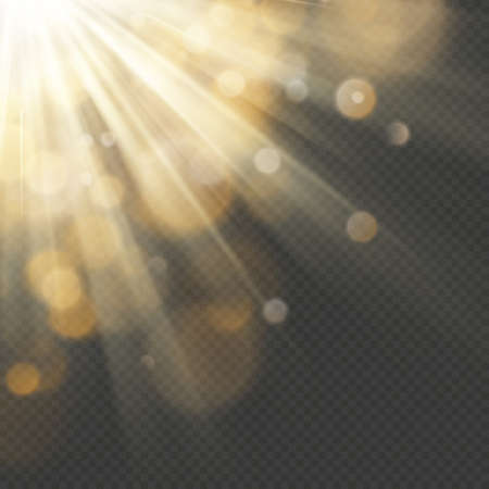 Light effect with glitter, sequins. Shining rays with bokeh. Sun particles and sparks with a highlight. EPS 10 vector fileのイラスト素材