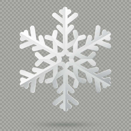 White realistic folded paper Christmas snowflake with shadow isolated on transparent background. EPS 10 vector fileのイラスト素材
