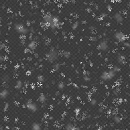 Realistic falling Christmas decoration snowflakes effect isolated on transparent background. Falling snow pattern. Magic white snowfall. EPS 10 vector fileのイラスト素材