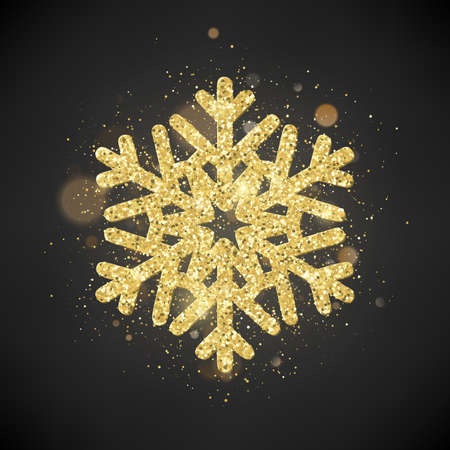 Sparkling glitter covered gold snowflake. Invitation happy New Year and Christmas card template. EPS 10 vector fileのイラスト素材