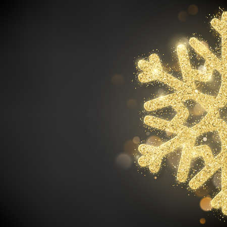 Sparkling glitter covered gold snowflake. Invitation happy New Year and Christmas card template. EPS 10 vector fileのイラスト素材