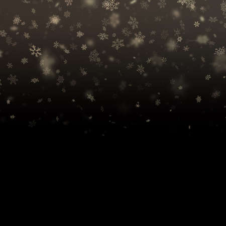 Glitter particles snowflakes overlay effect. Gold glittering star dust sparkling particles on black background. EPS 10 vector fileのイラスト素材
