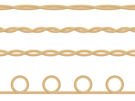 Seamless pattern of realistic nautical rope isolated on white. Texture for print or textile products, wrapper paper. EPS 10 vector file includedのイラスト素材
