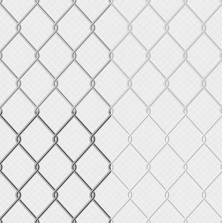 Set of effect - chain link fence wire mesh steel metal isolated on transparent background. Graphic element object for barrier, secured property. Normal, dark and light versions. EPS 10 vector file includedのイラスト素材