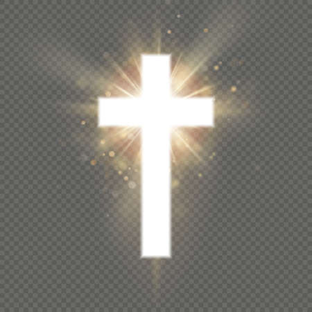 Shining white cross effect on transparent background. Shining saint cross.のイラスト素材