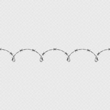 Metal barbed wire horizontal seamless border template and elements object. EPS 10のイラスト素材