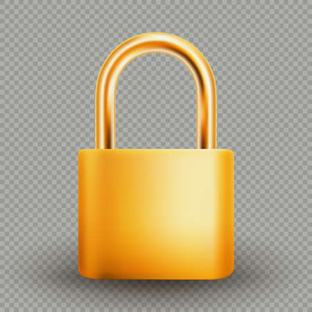Metallic gold padlock, isolated on white background.のイラスト素材