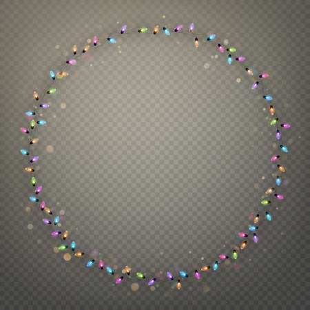 Glowing Christmas garland ring lights isolated realistic shine lamps element for greeting card design.のイラスト素材
