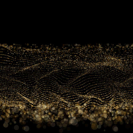 Abstract golden bokeh on black background. Digital wave particles form for digital background. EPS...