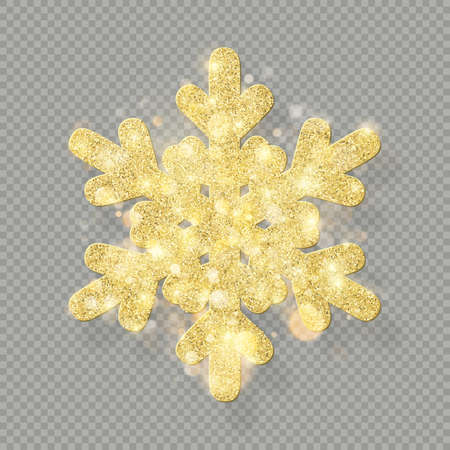 Rich Christmas texture decoration with glitter golden bokeh. Shine snowflake isolated on transparent background. EPS 10のイラスト素材