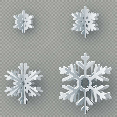 Set of nine different paper snowflake cut from paper isolated on transparent background. Merry Christmas, New Year winter theme decoration object. EPS 10 vector fileのイラスト素材
