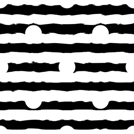 Black and white monochrome polka dot and horizontal brush strokes striped seamless pattern. Elegant pattern for background, textile, paper packaging and other design. EPS 10のイラスト素材