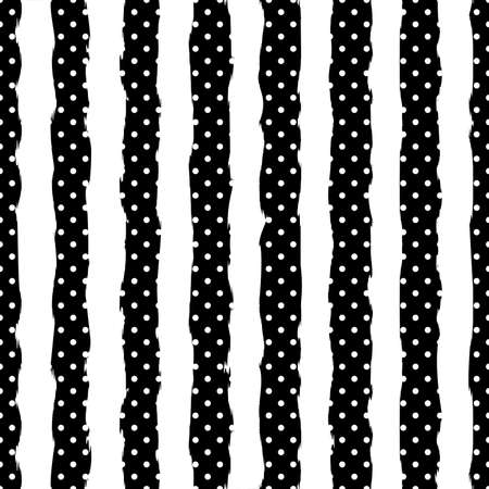 Gold polka dot on trendy background of white and black stripes seamless pattern. Golden foil confetti. Elegant pattern for Christmas background, textile, paper packaging and other design. EPS 10のイラスト素材