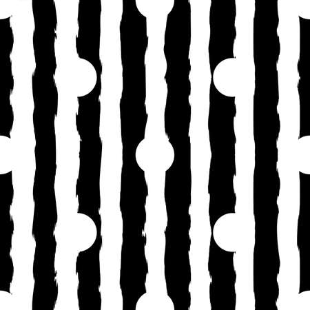 Black and white monochrome polka dot and vertical brush strokes striped seamless pattern. Elegant pattern for background, textile, paper packaging and other design. EPS 10のイラスト素材