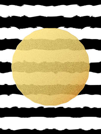 Chic and luxury postcard with gold glitter foil greeting card. Black stripes, golden glittering circle element. EPS 10のイラスト素材
