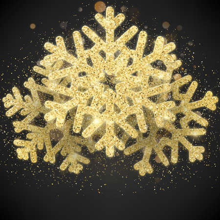 Sparkling glitter covered gold snowflake. Invitation happy New Year and Christmas card template. EPS 10のイラスト素材