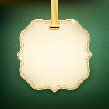 Elegant beige label with golden ribbon on green background. EPS 10のイラスト素材