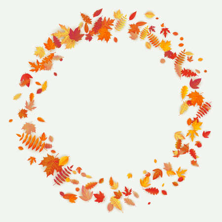 Wreath made of autumn flowers and leaves on light background. Autumn composition. EPS 10 vector fileのイラスト素材