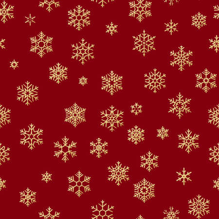 Seamless pattern with golden snowflakes on red background for Christmas or New Year holidays. EPS 10 vector fileのイラスト素材