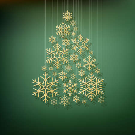 Christmas shining fir tree made from gold snowflakes. Elegant card template. EPS 10 vector fileのイラスト素材