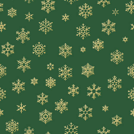 Merry Christmas holiday, Happy New Year celebration golden decoration, simple seamless snowflake pattern. Green wallpaper, wrapping decoration. EPS 10 vector fileのイラスト素材