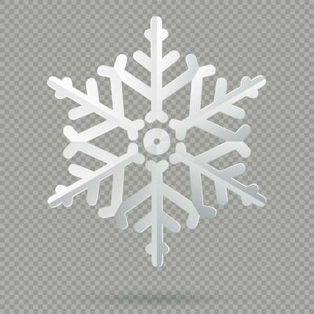 White realistic folded paper Christmas snowflake with shadow isolated on transparent background. EPS 10 vector fileのイラスト素材