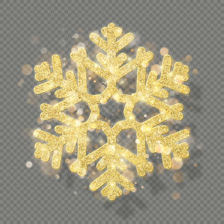 Rich Christmas texture decoration with glitter golden bokeh. Shine snowflake isolated on transparent background.の写真素材