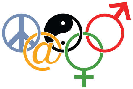 sports competition logo with Yin and yang, peace, man, woman and at symbolsのeditorial素材