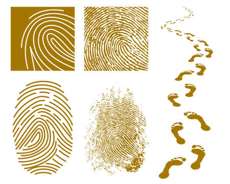 illustration of fingerprints and footprints on a white backgroundのイラスト素材