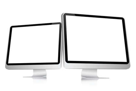 illustration of 2 blank computer flat screens isolated on a white backgroundのイラスト素材