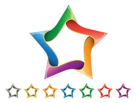 a colorful shiny star icon set isolated on a white backgroundのイラスト素材