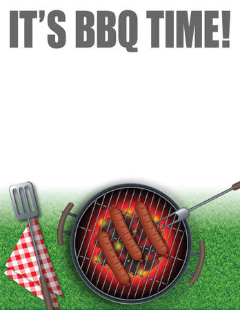 Summer background illustration of BBQ elementsの写真素材