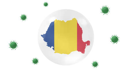 Romania  map inside crystal ball  protect from corona virus,stay at  home,work for home, overcome virus outbreak,virus protection concept,on white background, isolateの写真素材