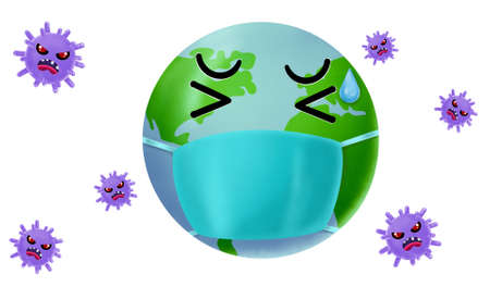 World wearing medical mask   prevent from covid-19, Corona virus attack concept,on white...